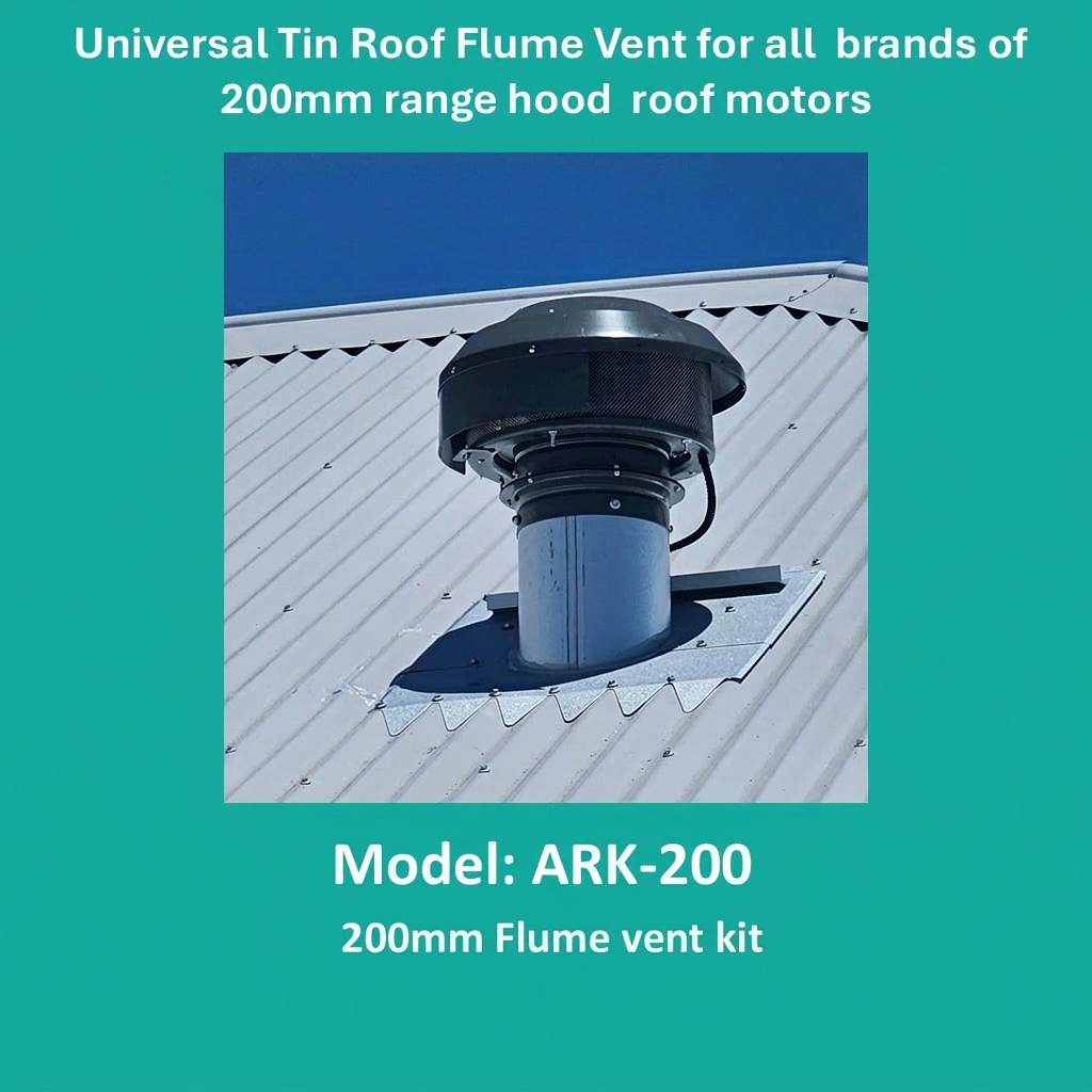 Universal  200mm Tin Roof Flume Vent for all External rangehood roof motors