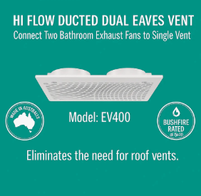 EV-400 Hi Flow 2 x 150mm 天花板排气扇屋檐通风口 - 经认证适用于丛林火灾地区