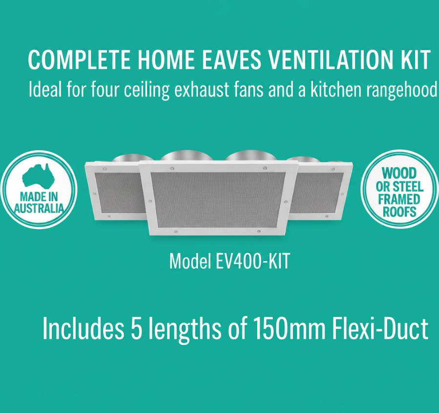 EV-Kit：全屋套件，1 个抽油烟机和 4 个天花板排气扇 - 经过丛林火灾地区认证。