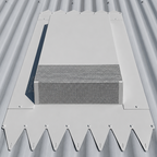 Dragon Vents DV350LP low profile Colorbond roof vent installed on a corrugated metal roof for high-flow kitchen rangehood ventilation.