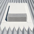Dragon Vents DV350LP low profile Colorbond roof vent installed on a corrugated metal roof for high-flow kitchen rangehood ventilation.