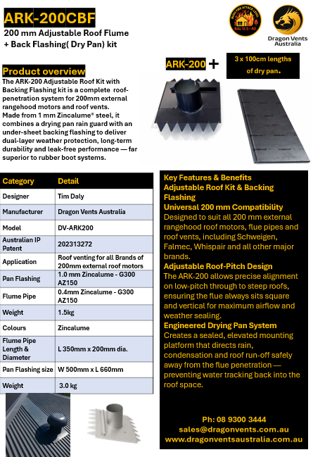 200mm Tin Roof Vent Dry Pan Flashing Kit.