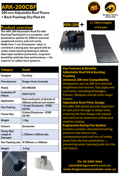 200mm Tin Roof Vent Dry Pan Flashing Kit.