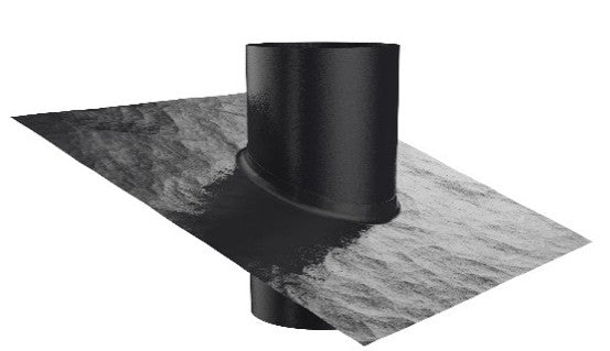 A charcoal custom lead flume designed for supporting external rangehood roof motors and vents.